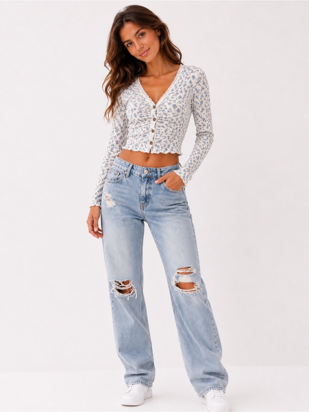 5/$25🎉 Light Wash Distressed Straight-Leg Jeans - Blue